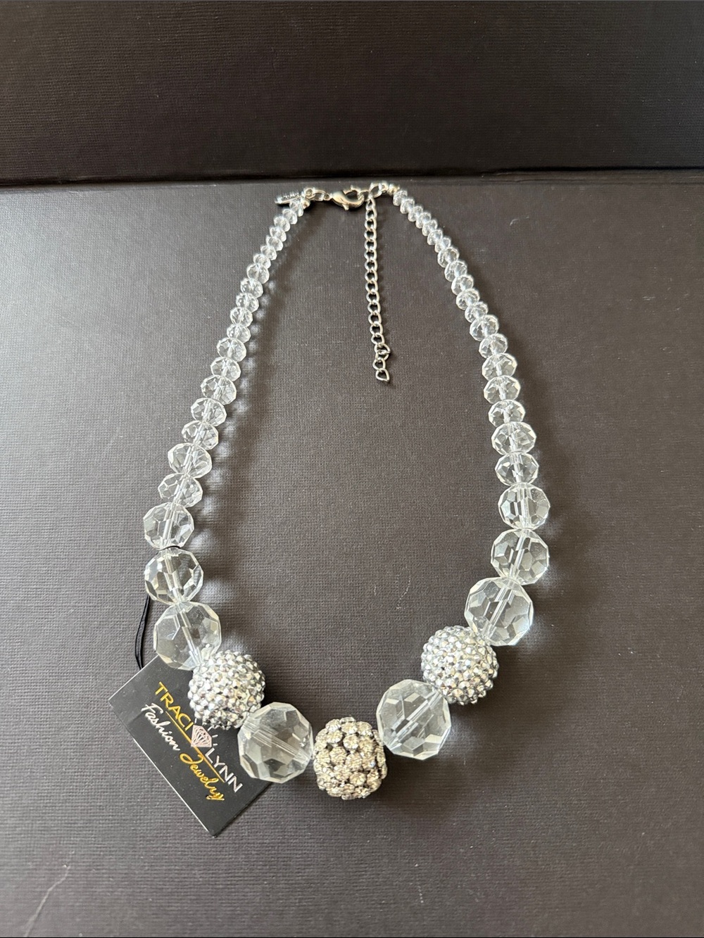 Traci Lynn Clear Crystal and Pavé Ball Necklace
